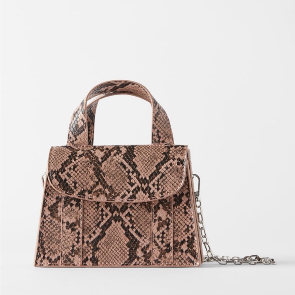 Zara Pink and Black Snake Print Mini Bag